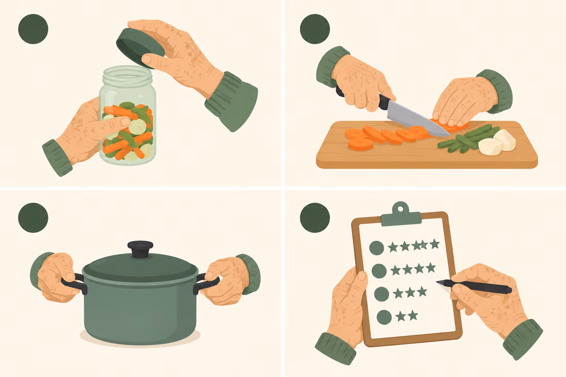 Diagram of our 4-step testing process: open, chop, lift, score
