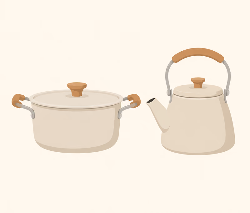Illustration of lightweight two-handle pot and kettle